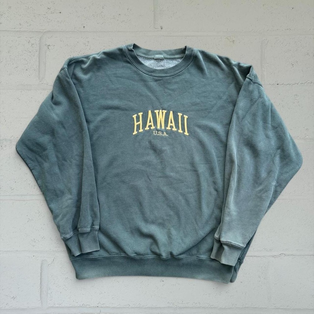 Brandy Melville John Galt Hawaii Embroidered Crewneck Sweatshirt Olive Green OS